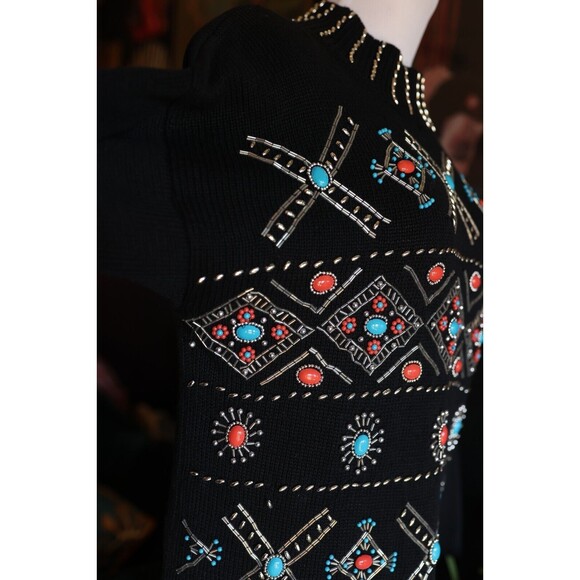 Vintage Studio C Collection Women's Southwestern Jeweled Mock Neck Sweater M - Picture 14 of 16